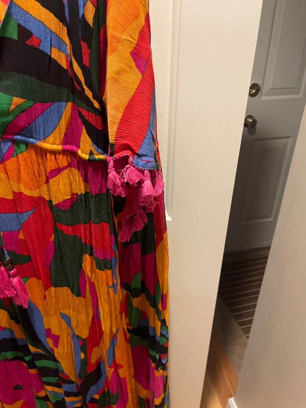 Vibrant Multicolor Floral V-Neck Women's Dress - Picture 2 of 6